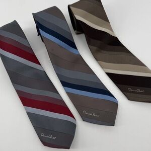 Oscar de la Renta Silk Tie Lot of 3 Striped Brown Red Blue 56" 3.5" Classic